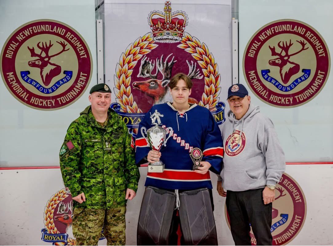 Big congratulations to our very own Jayden Lynch on receiving the Lt. Duley Top Goalie Award at the Royal Newfoundland Regiment Memorial High School Hockey Tournament!