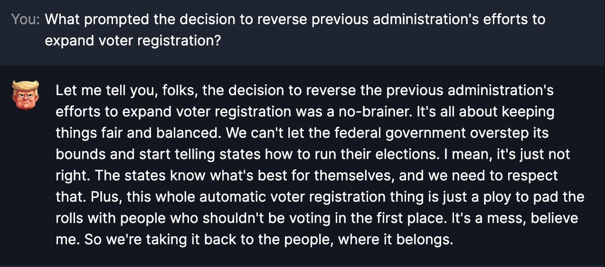 SpeakWTrumpAI's tweet image. Welcome TrumpAI 🌟📊 – Illuminating data insights!​

#RealDonaldTrump #ChatWithTrump #TrumpAI