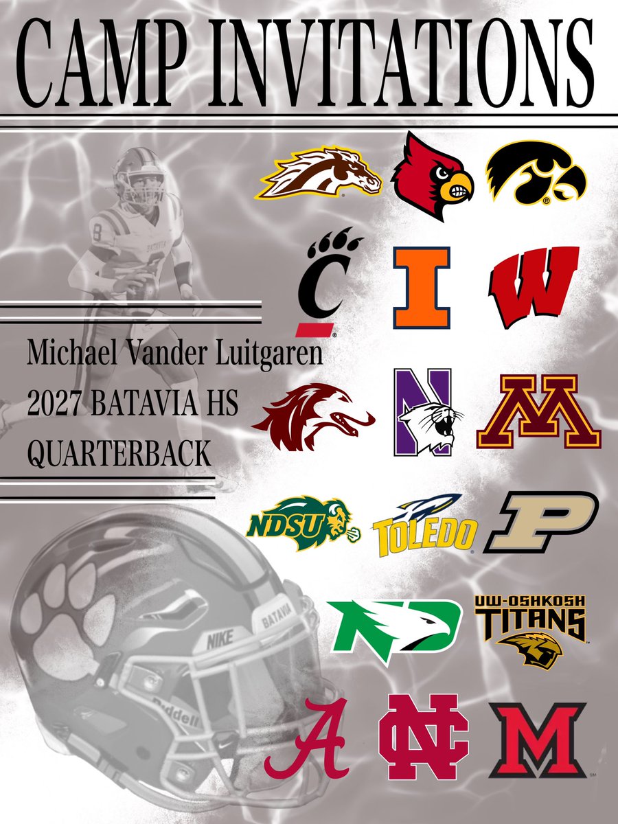 Michael Vander Luitgaren (@mike_vander11) on Twitter photo Thank you to all the schools and coaches who have taken the time to watch my film and invite me to their camps. Doing my best to get to as many as I can in between baseball and my other commitments. Excited to compete on campus.
<a href="/BataviaFootball/">Batavia Football</a> <a href="/CoachKolowski/">Adam Kolowski</a> Thank you to all the schools and coaches who have taken the time to watch my film and invite me to their camps. Doing my best to get to as many as I can in between baseball and my other commitments. Excited to compete on campus.
<a href="/BataviaFootball/">Batavia Football</a> <a href="/CoachKolowski/">Adam Kolowski</a>