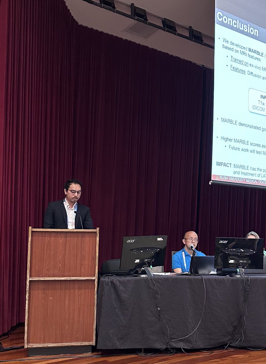 Dr Mahir Tazwar presenting MARBLE, our novel invivo marker of LATE-NC #ISMRM2025 Five years of hard work involving machine learning, exvivo MRI, invivo MRI, and pathology data, on top of decades of data collection! So grateful and happy for making it to this point.