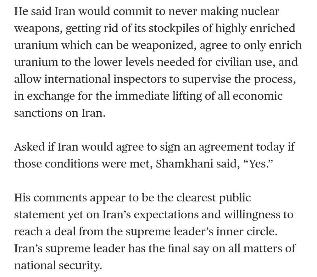 Top Iranian official says Iran is willing to sign the same agreement Iran signed a decade ago