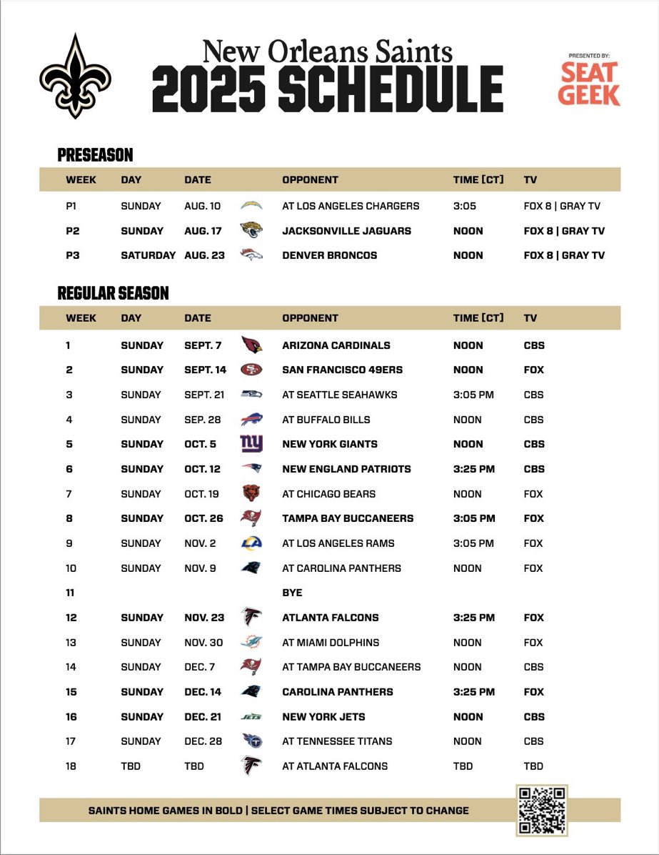 Y así queda el calendario de nuestros #Saints para esta temporada. Viéndolo así, qué récord pronosticáis para la temporada? Os leemos