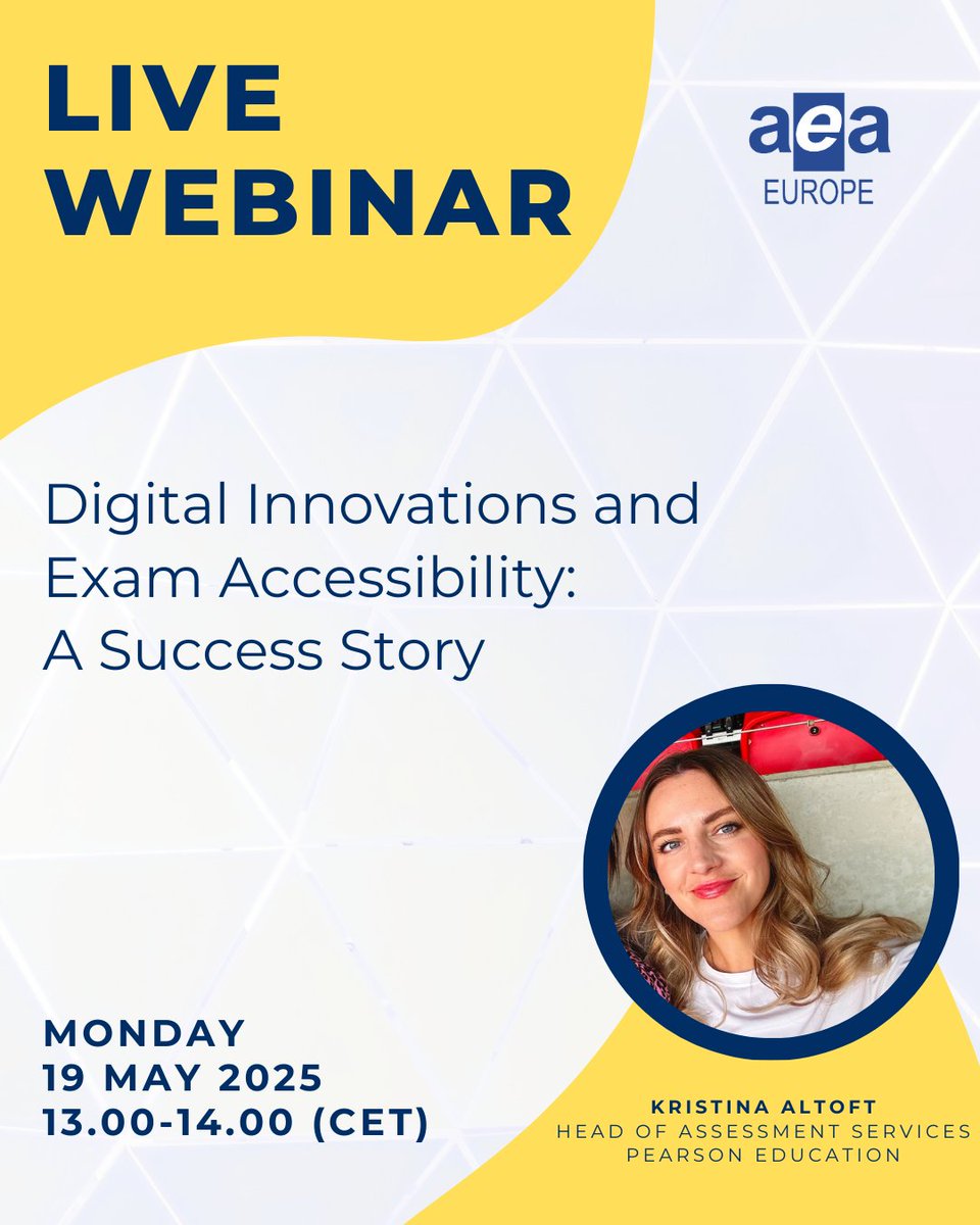 AEA-Europe (@aeae_2000) on Twitter photo Not everyone sitting an exam is able to do it in the same way. In an ideal world, assessment systems would be flexible enough to enable students to demonstrate their knowledge and achieve qualifications, regardless of their circumstances.
👉us06web.zoom.us/meeting/regist…
#AEA #Webinar Not everyone sitting an exam is able to do it in the same way. In an ideal world, assessment systems would be flexible enough to enable students to demonstrate their knowledge and achieve qualifications, regardless of their circumstances.
👉us06web.zoom.us/meeting/regist…
#AEA #Webinar