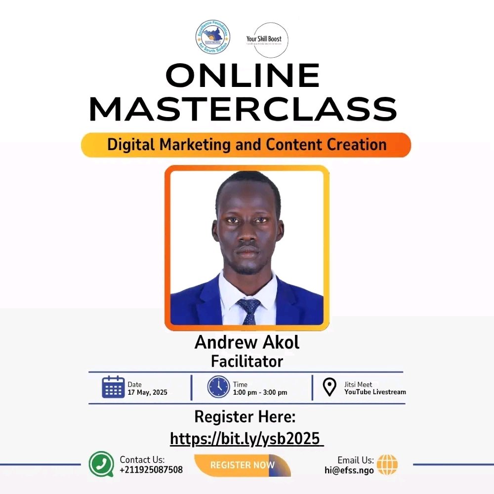 andrewakol1's tweet image. Learn strategies to craft digital content and boost your brand online.
Don't miss out—register: bit.ly/ysb2025 for this FREE weekend virtual masterclass on Digital Marketing & Content Creation.
#DigitalMarketing #ContentCreation #EFSS2025 #YourSkillBoost