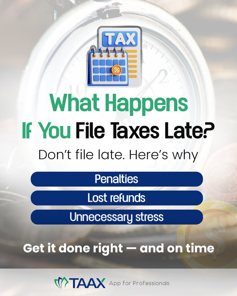 taaxapp's tweet image. Filing late hits your wallet hard.

Penalties stack up. Refunds get delayed. And longer you wait, the more stressful it gets.😬

File smarter, File on time  at TAAX.app

#FileTaxesOnTime #AvoidTaxPenalties #TAAXAPP #VerifiedTaxPros #TaxFilingHelp #SmartTaxSolutions