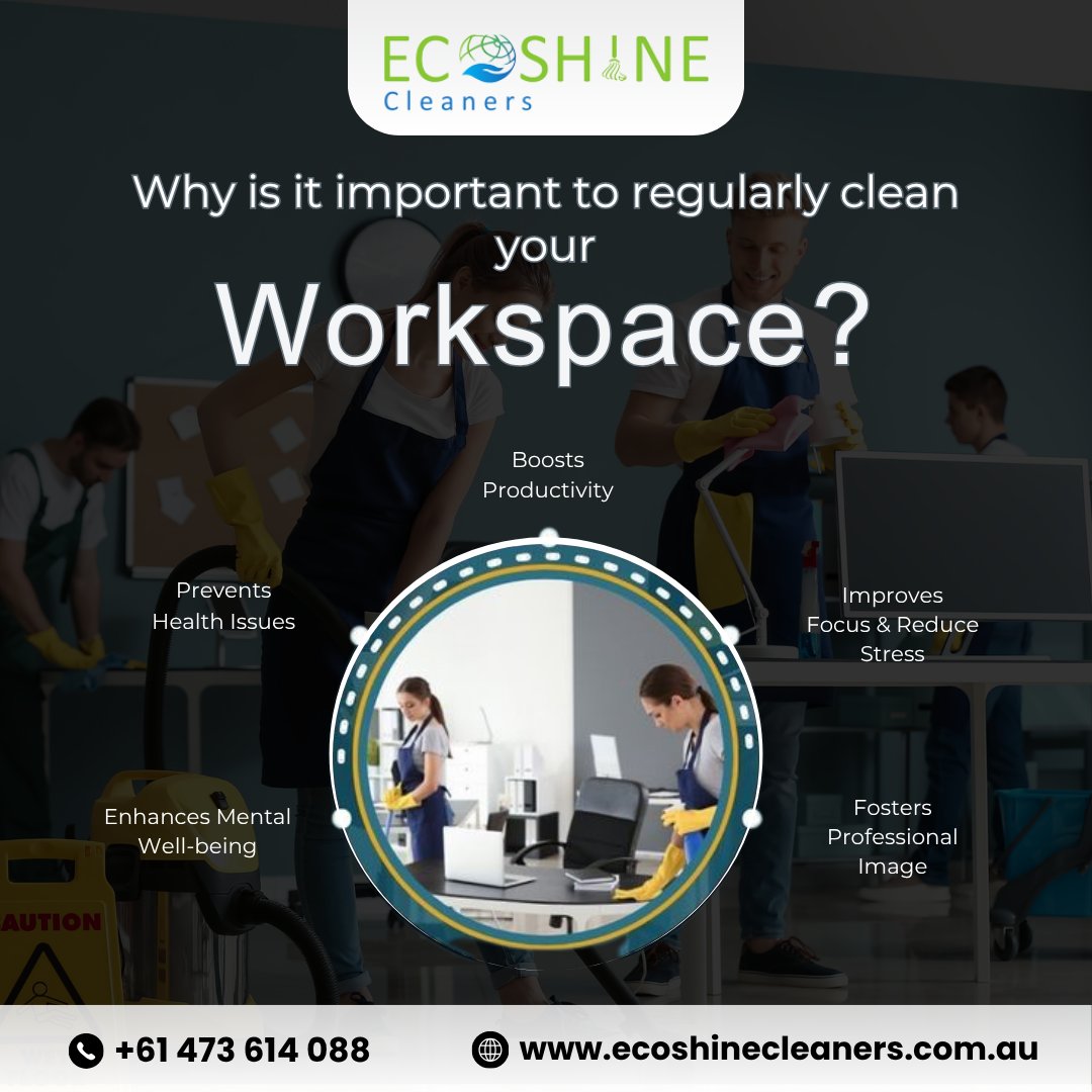 EcoShineCleanAu's tweet image. A clean workspace is a productive workspace!
Regular cleaning not only boosts efficiency but also supports health, reduces stress, and enhances your company’s image.
Contact us today: +61 473 614 088

#EcoShineCleaners #WorkspaceCleaning #OfficeCleaning #ProductivityBoost #Clean