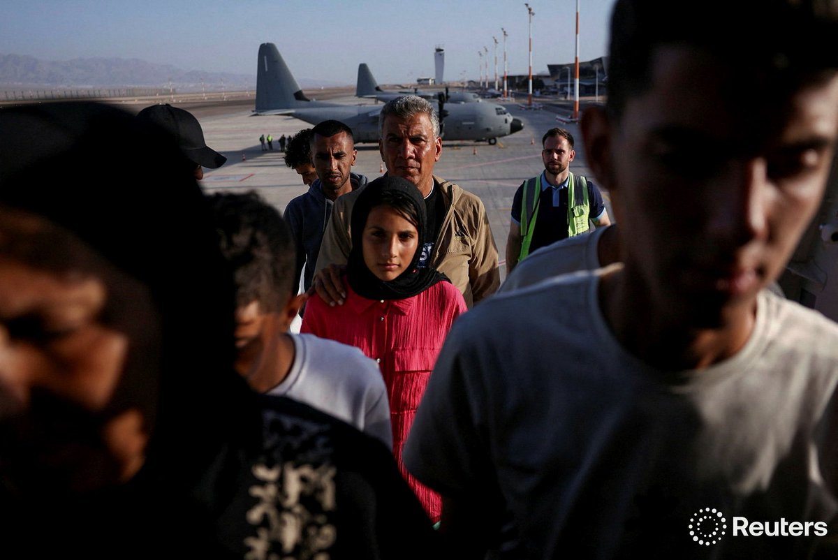Palestinian evacuees from #Gaza board an Etihad Airways flight to receive medical treatment in UAE, May 14, 2025. — <a href="/Reuters/">Reuters</a>