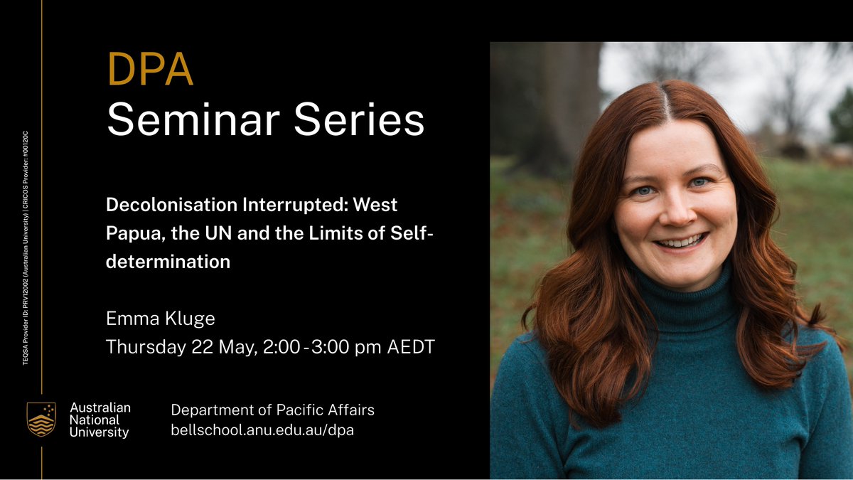Department of Pacific Affairs (DPA) (@anudpa) on Twitter photo Join Dr. Emma Kluge as she spotlights the 1960s #Papuan #independence campaign—where Pacific activists engaged the UN & Afro-Asian networks to challenge #colonial & imperial power.
🗓️ Thu, 22 May 2025, 2:00 – 3:00pm
🔗 shorturl.at/HjD2s
<a href="/ANUasiapacific/">ANU College of Asia and the Pacific</a> <a href="/ANUBellSchool/">ANUBellSchool</a> Join Dr. Emma Kluge as she spotlights the 1960s #Papuan #independence campaign—where Pacific activists engaged the UN & Afro-Asian networks to challenge #colonial & imperial power.
🗓️ Thu, 22 May 2025, 2:00 – 3:00pm
🔗 shorturl.at/HjD2s
<a href="/ANUasiapacific/">ANU College of Asia and the Pacific</a> <a href="/ANUBellSchool/">ANUBellSchool</a>