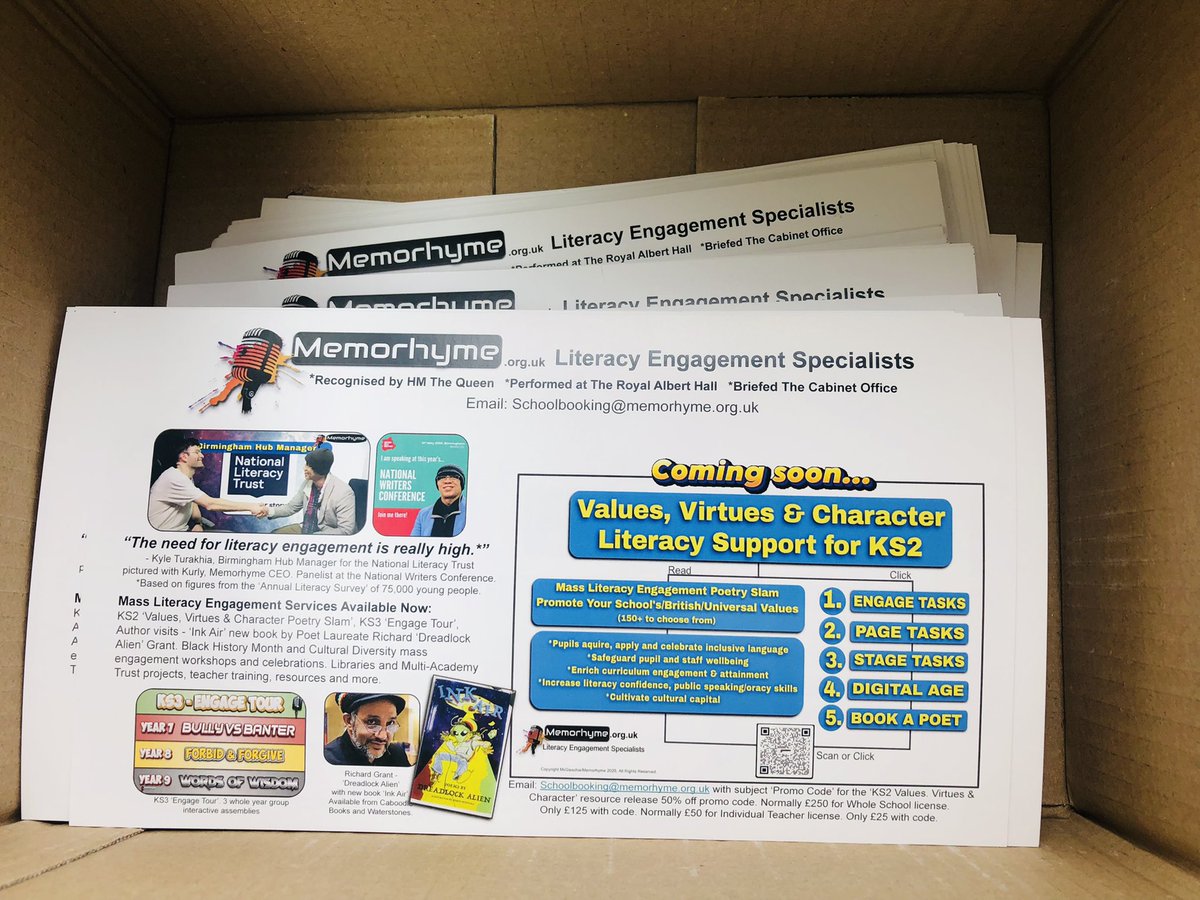 Got the flyers! Coming to a conference or West Midlands school near you! #literacyengagement #reading #writing #engagement #oracy #writing #speaking #literacy #writingwestmidlands #vocabulary #poetry #fun #words #curriculum #attainment #memorhyme #kurlyspoetry #speaking #resource