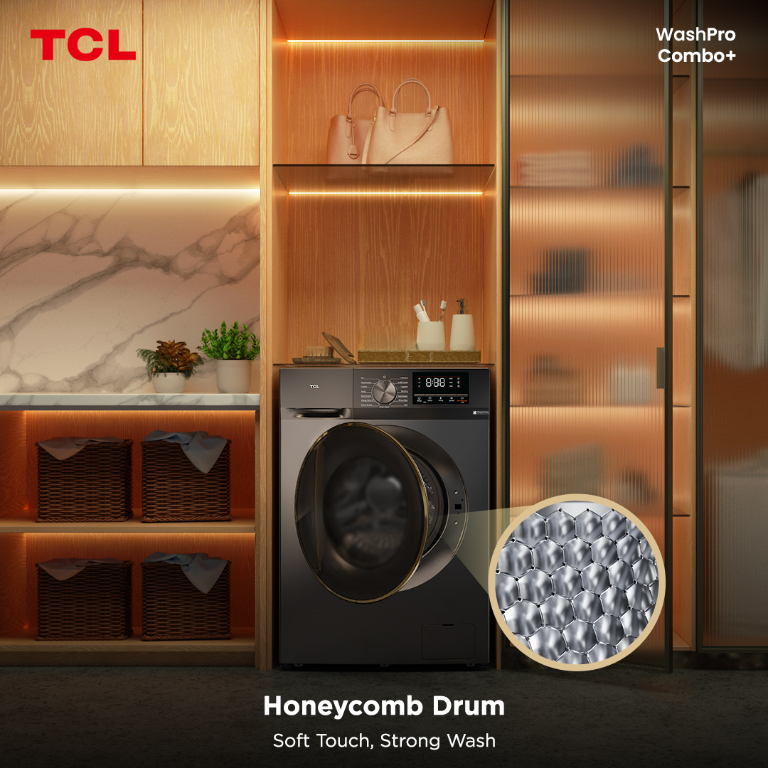 TCLPH's tweet image. Say goodbye to rough washes and hello to fabric-friendly cleaning. The TCL C20&apos;s Honeycomb drum provides a smooth, protective surface for every load. Designed to treat your clothes with the same care you do. 

#TCLWashPro #TCLComboPlus #TCLC20 #TCLInspireGreatness #TCLPhilippines