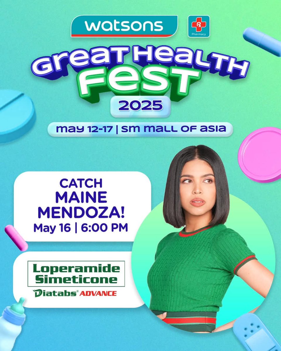 #MaineForDiatabs
<a href="/mainedcm/">Maine Mendoza</a> #MaineMendoza 

Reposting from <a href="/AAArtists_/">All Access To Artists</a> FB. 

Join <a href="/mainedcm/">Maine Mendoza</a> at the Unilab event for the #GreatHealthFest2025 this May 16, 6PM, SM Mall of Asia Music Hall! 

#WatsonsPH @watsonsph @diatabsph