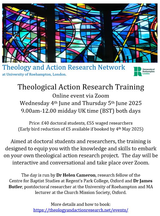 APTO_APTO's tweet image. Our friends at the #Theology and Action #Research Network at the @RoehamptonUni are offering some online Theological Action Research Training in early June 2025. Further details can be found in the flyer below.