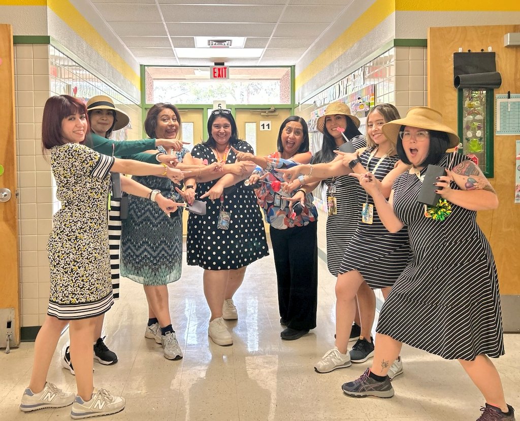 These ladies, my 5th grade team, are simply incredible! They all dressed as ME!  Calling the REAL Ms. Hansen! 

You all made my day! All smiles! #TeamSISD #AllIn 
#JustBelieve🐝