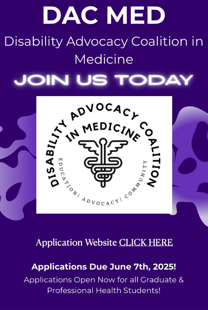 Calling all graduate and professional health students looking for leadership opportunities in disability advocacy!

dacmednational.wixsite.com/dacmed/campus-…