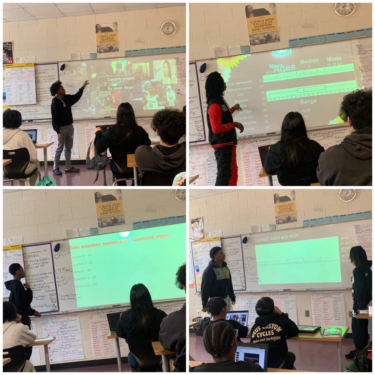 onealmath's tweet image. 🚨Celebrity Collage Statistics Project! I’m so proud of my Algebra 1 students. Their projects look amazing. Some did it on a poster, google slides, canvas, pow toons, etc. This allowed students to compare summary stats, show their creativity, & personalities. #StudentsEngaged