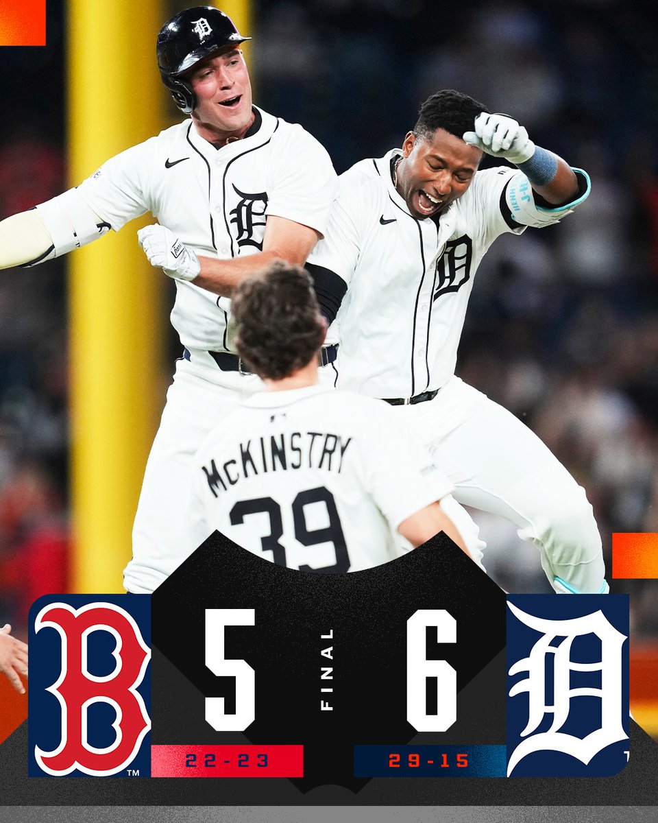 MLB's tweet image. The @Tigers #walkoff for the second straight night and now have the most wins in MLB.