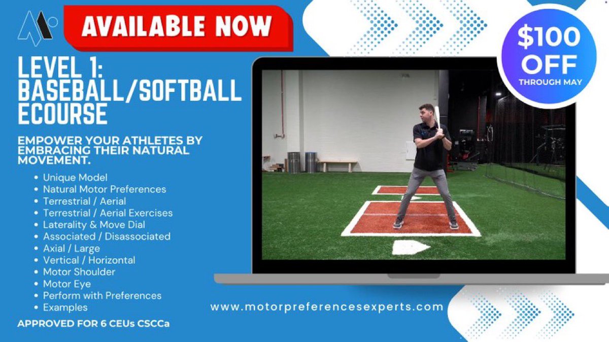 MattSwope19's tweet photo. Our new E-Course is live 🔥
I wish I had this tool as I started my journey into Motor Preferences!
Our Level 1 Baseball/Softball eCourse is online:
‣ Learn how to identify, test, and coach each #MotorPreference
‣ Start building your players’ performance around how they’re built to move
‣ Help your team reach their full potential — faster
$100 OFF until June 13 — don’t miss it.
Enroll now at the link below:
https://t.co/3YuAROKYyx
#MotorPreferences #Baseball #Softball #Coaches