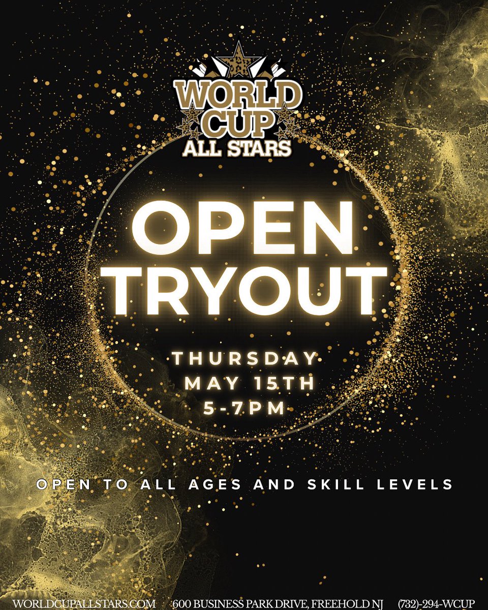 Get ready for your chance to shine! 🌟 We’re hosting an open tryout Thursday, May 15th, and we want YOU to be a part of it! This is an incredible opportunity for athletes of ALL ages &amp; skill levels to showcase their talent. Don’t miss out on the excitement—come join us✨✨