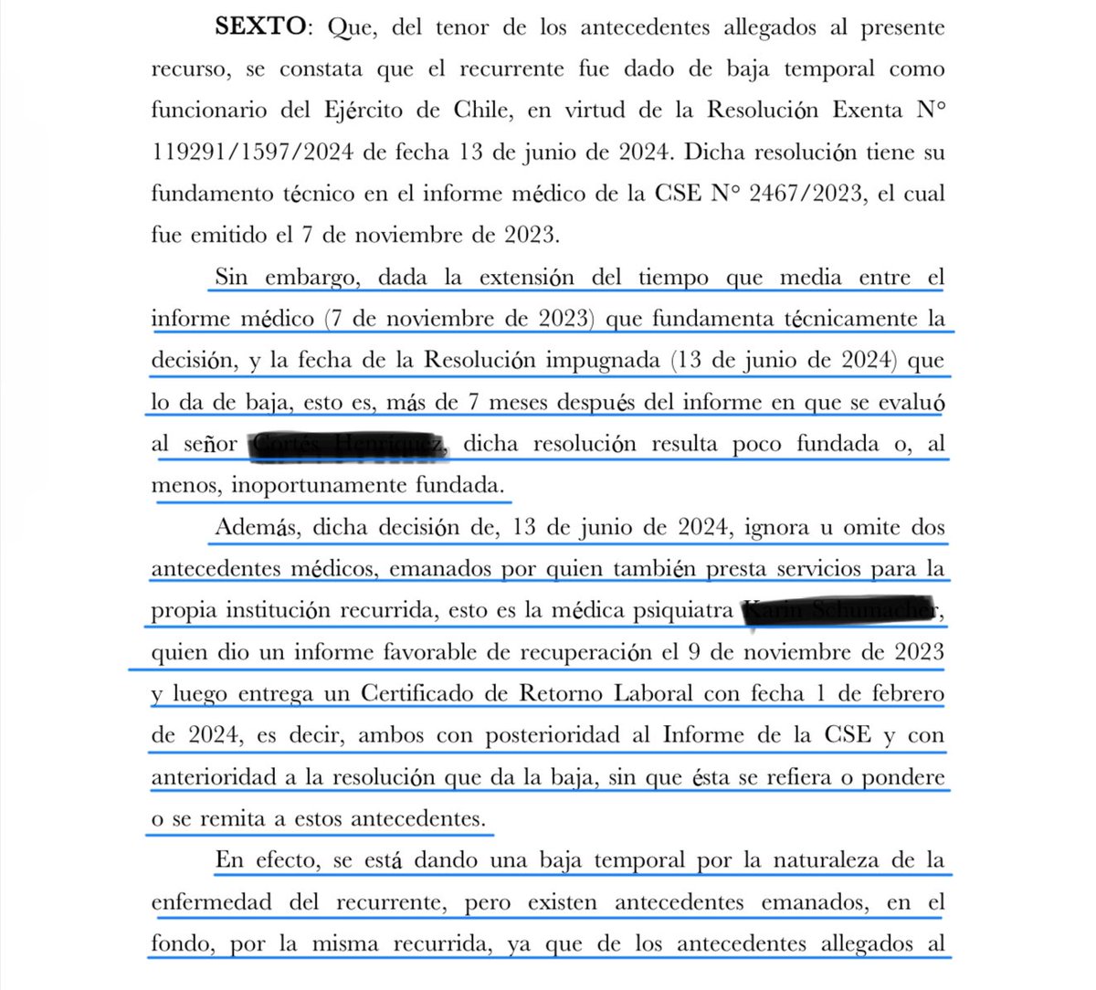 LLeguleya's tweet photo. CS (Rol 59132-2025, que confirma fallo ICA Talca 1735-2024 4.2.2025) La baja temporal aplicada al recurrente por parte del Ejército de Chile es ilegal, porque el acto carece de fundamentación. Además omite dos antecedentes médicos https://t.co/PTMnxkAt3y
