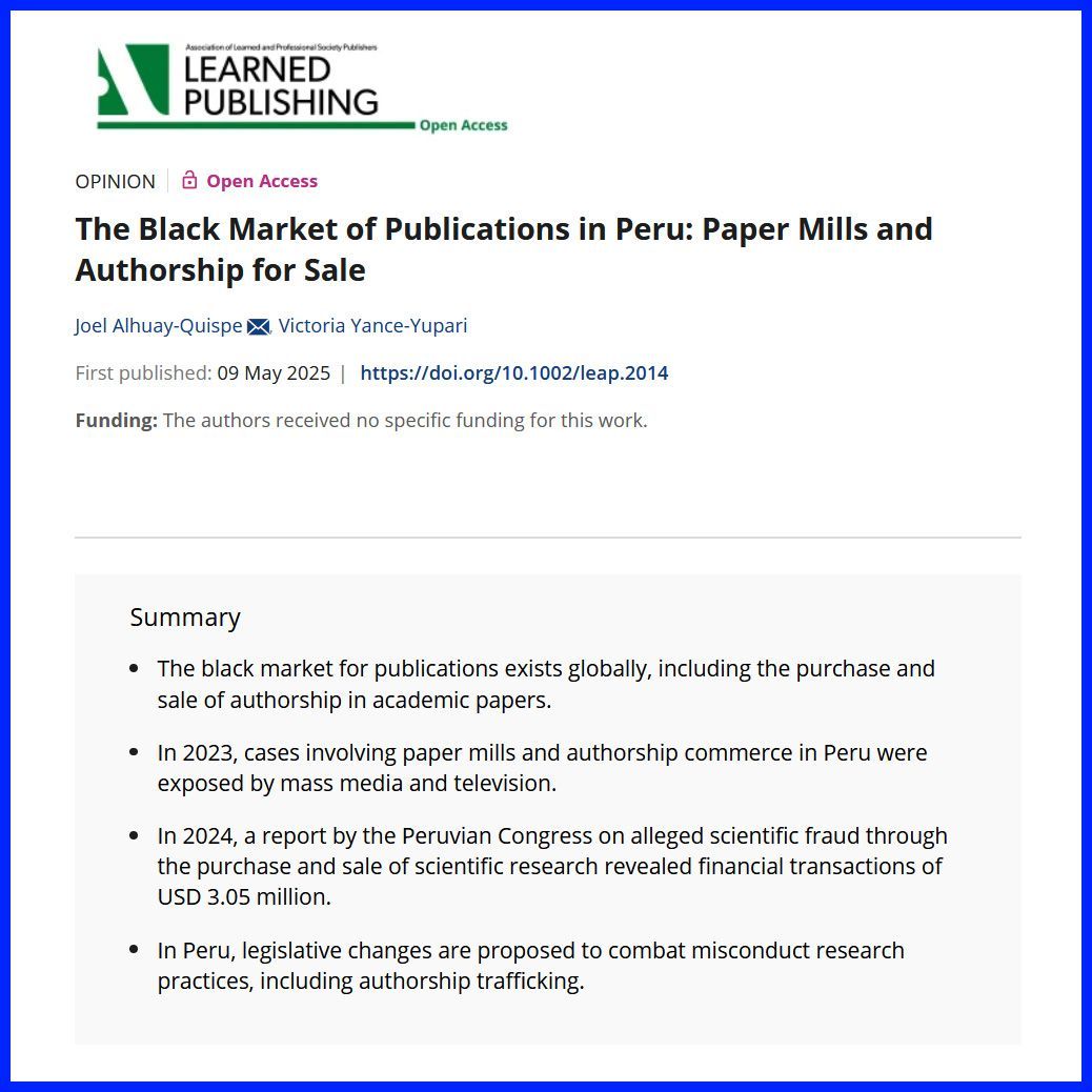 The Black Market of Publications in Peru: Paper Mills and Authorship for Sale buff.ly/Tcn1kxv