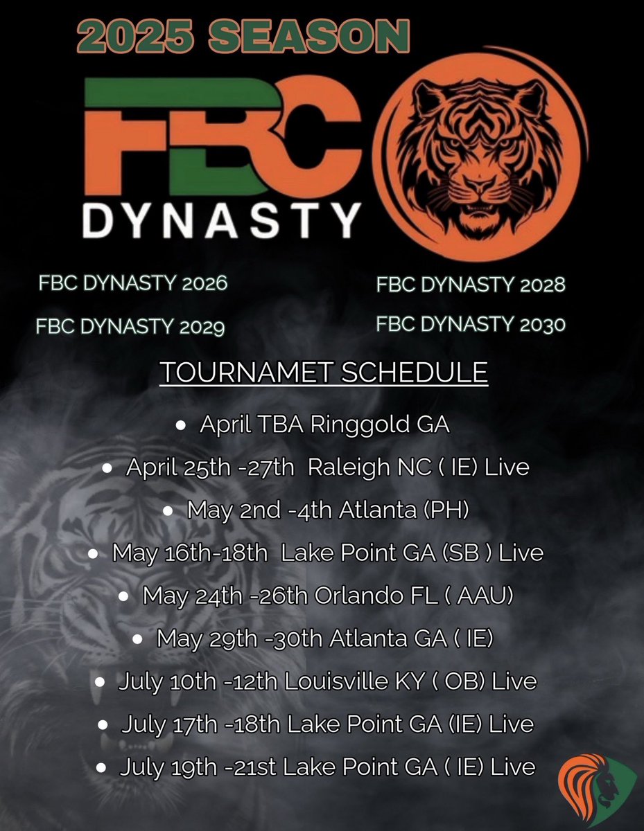 FBC DYNASTY 2026 SUMMER SCHEDULE