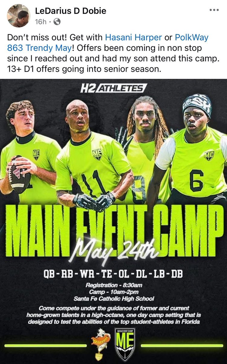 Hasani (H2) | Football Recruiting (@h2_recruiting) on Twitter photo Year 6 and The Goal remains the same:
Identify.
Promote.
Celebrate the success of the Athletes.
🔗 eventbrite.com/e/the-main-eve…
#AllEyesOnME at The <a href="/MainEventCamp/">The MAIN EVENT CAMP</a>. Year 6 and The Goal remains the same:
Identify.
Promote.
Celebrate the success of the Athletes.
🔗 eventbrite.com/e/the-main-eve…
#AllEyesOnME at The <a href="/MainEventCamp/">The MAIN EVENT CAMP</a>.