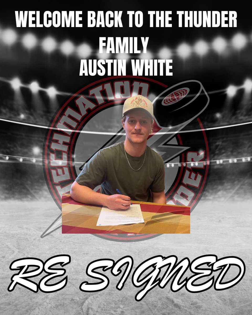 Player Signing Alert! ⚡
The Airdrie Thunder are excited to welcome back Austin White to the Thunder family for the 2025/26 season! 
Big things ahead as we gear up for another electrifying year on the ice. Let’s go, Thunder!