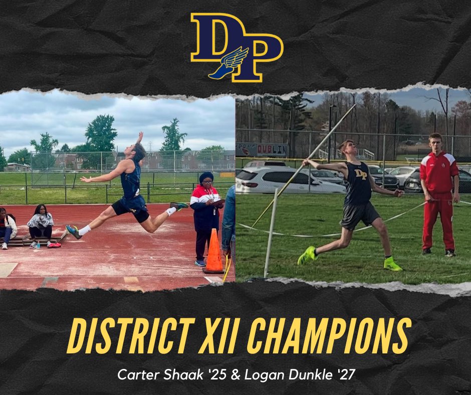 Congrats to Carter Shaak ‘25 (Long Jump) &amp; Logan Dunkle ‘27 (Javelin) on becoming District XII Champions in their respective events!