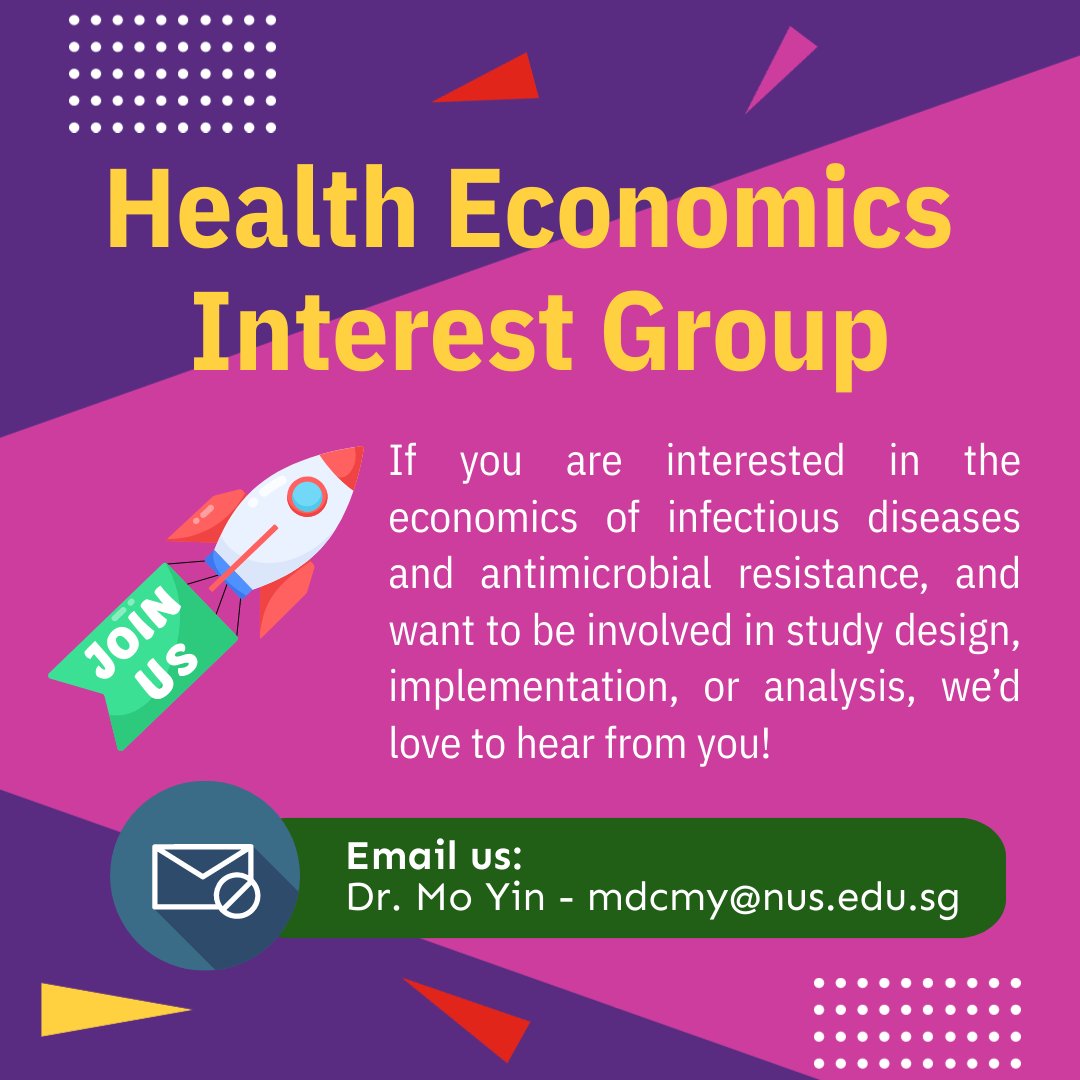 ADVANCE-ID Network (@advance__id) on Twitter photo We’re setting up a Health Economics Interest Group at ADVANCE-ID and we’re looking for collaborators to join us!
✅ Clinicians, pharmacists, microbiologists
✅ Investigators, research fellows
✅ Any level of experience
📩Interested? Email to Dr. Mo Yin at mdcmy@nus.edu.sg We’re setting up a Health Economics Interest Group at ADVANCE-ID and we’re looking for collaborators to join us!
✅ Clinicians, pharmacists, microbiologists
✅ Investigators, research fellows
✅ Any level of experience
📩Interested? Email to Dr. Mo Yin at mdcmy@nus.edu.sg