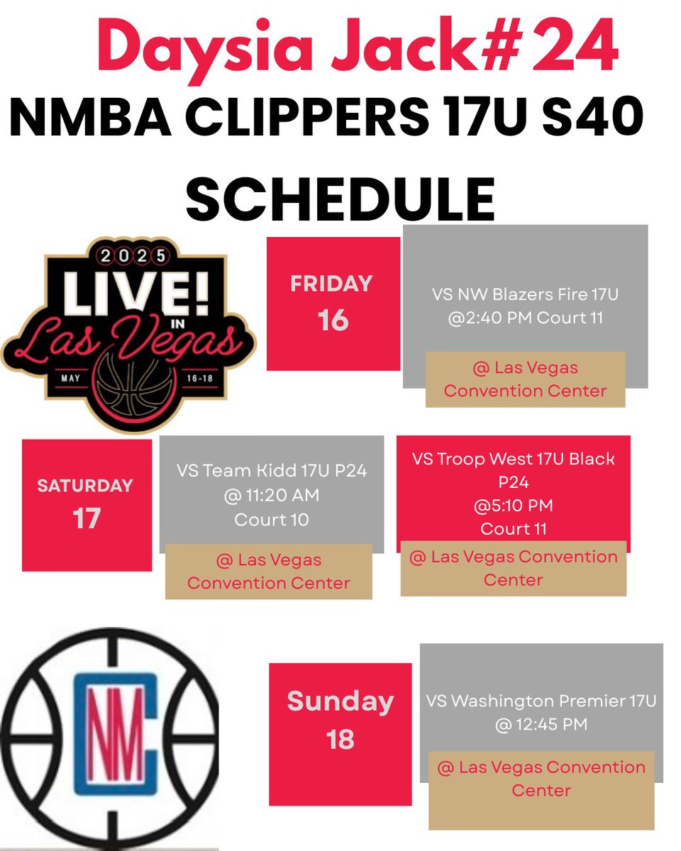 My schedule for the live in Las Vegas!! <a href="/NMClippers/">NM Clippers</a>