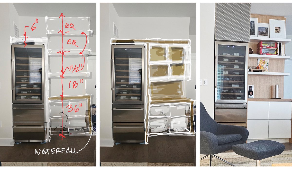 FSIArchitecture's tweet image. Our solution to complement a wine refrigerator with new cabinets while hiding an air conditioning intake grille.
 
#FSIArchitecture #architecture #interiors #residential #custombuiltins #FSIinteriors
@KK_design_inc
#KKdesign
#millwork