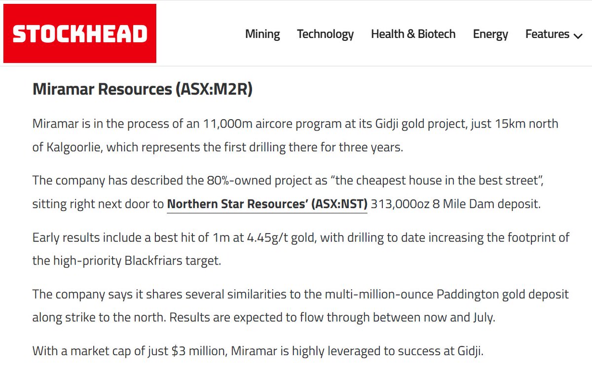 Great to be included in <a href="/kristiebatten/">Kristie Batten</a>'s article today in <a href="/StockheadAU/">Stockhead</a>: "Five explorers leveraged to #drilling success as microcaps offer big upside". #M2R is currently drilling at its Gidji #Gold Project, just 15km north of Kalgoorlie. #investing #Au #goldexploration