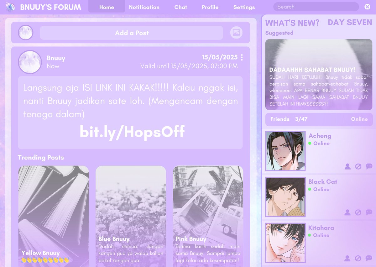 UnwrittenPaths's tweet image. ⠀
Time   hopped  faster   than  Bnuuy’s
tiny feet could follow, and now 𝘱𝘰𝘰𝘧!
we’re at the end. Bnuuy’s heart goes
thump-thump...  what  did you  think
of me?  Just one little thought before
I bunny-hop into the clouds.
⠀