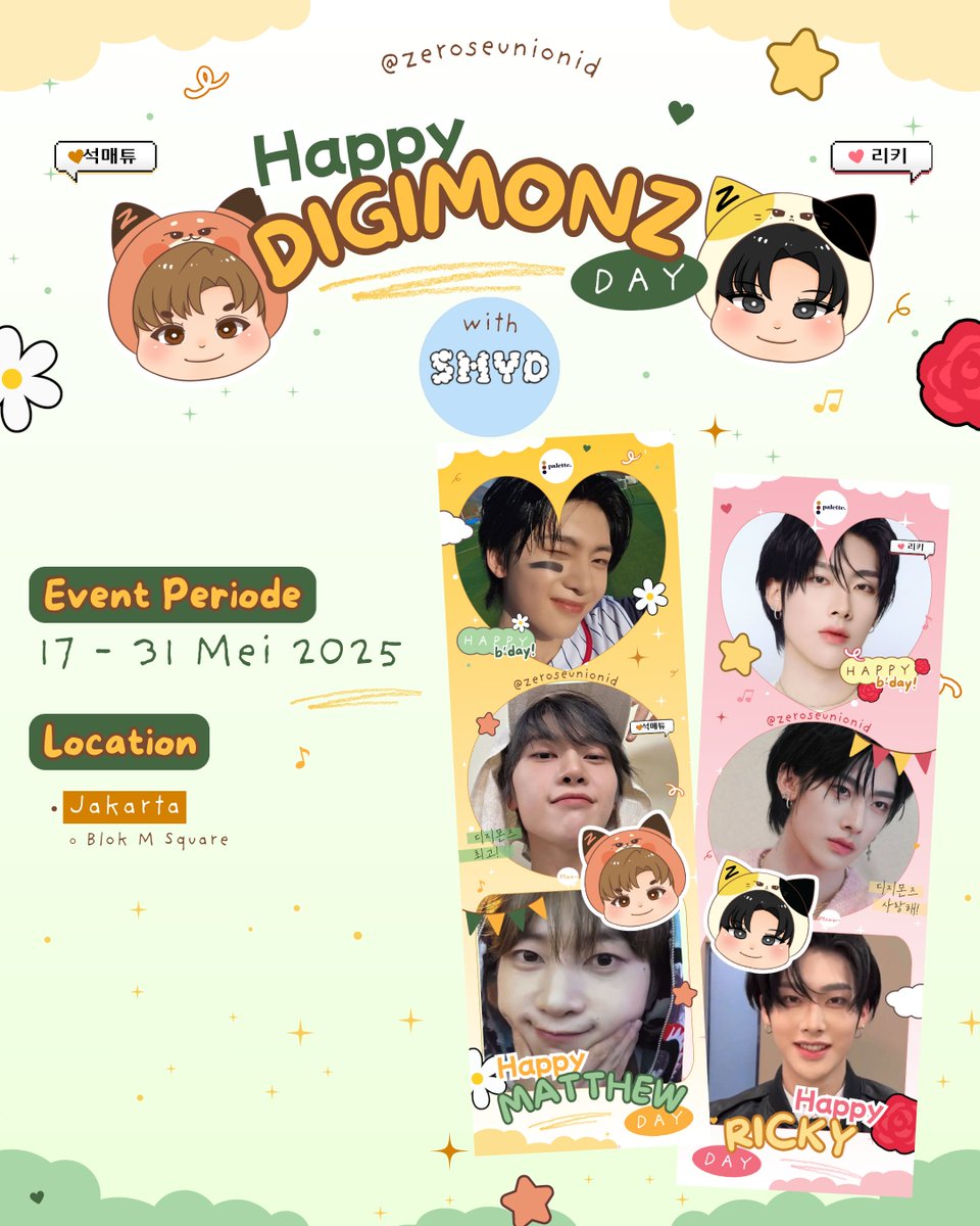 🐱❝𝐇𝐚𝐩𝐩𝐲 𝐃𝐈𝐆𝐈𝐌𝐎𝐍𝐙 𝐃𝐚𝐲!❞🦊
Ricky &amp; Matthew Birthday Frame Event by <a href="/ZeroseUnionID/">ZeroseUnionID</a>
with SMYD

🗓 17 - 31 Mei 2025
📍Jakarta

#ZEROBASEONE #RICKY #SEOKMATTHEW #리키 #석매튜