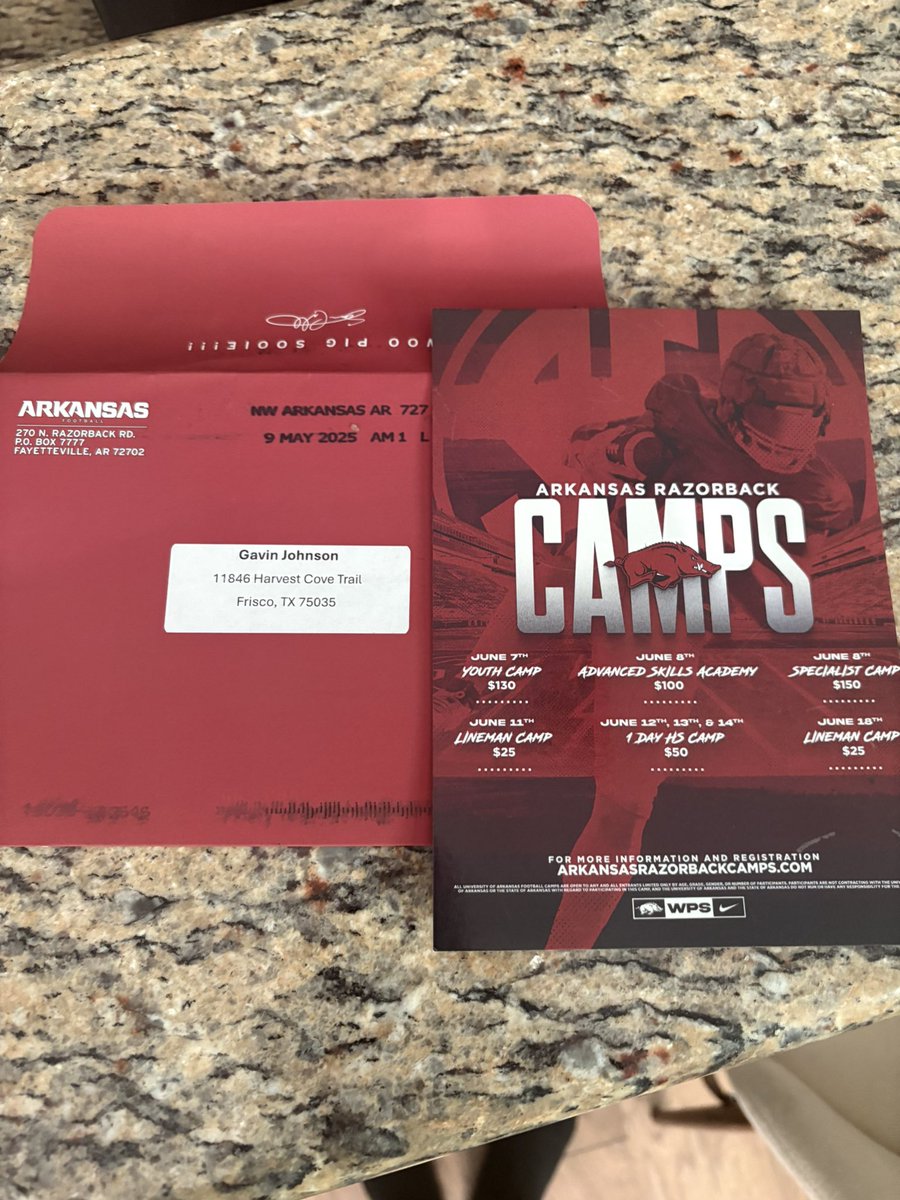 Gavin Johnson (@gavinajohnson_3) on Twitter photo Blessed to be personally invited to the university of Arkansas football Camp
<a href="/trucker89/">Taurus Rucker</a> <a href="/314coachswagg/">Le'Andre Nebbitt</a> <a href="/RaleighTexada/">Texada</a> <a href="/TXTopTalent/">TX TOP TALENT</a> <a href="/TXLoneStarSport/">Lone Star Sports</a> <a href="/CoachDC940/">David Cavitt</a> <a href="/Kscott9983/">Coach K.Scott</a> <a href="/Stacie314972/">Stacie</a> <a href="/NGarlandFB/">North Garland HS Football</a> <a href="/RazorbackFB/">Arkansas Razorback Football</a> <a href="/sr_mathes/">DeMarcus Mathes Sr</a> <a href="/ChaceGreatness/">Chace Wilson🏁</a> Blessed to be personally invited to the university of Arkansas football Camp
<a href="/trucker89/">Taurus Rucker</a> <a href="/314coachswagg/">Le'Andre Nebbitt</a> <a href="/RaleighTexada/">Texada</a> <a href="/TXTopTalent/">TX TOP TALENT</a> <a href="/TXLoneStarSport/">Lone Star Sports</a> <a href="/CoachDC940/">David Cavitt</a> <a href="/Kscott9983/">Coach K.Scott</a> <a href="/Stacie314972/">Stacie</a> <a href="/NGarlandFB/">North Garland HS Football</a> <a href="/RazorbackFB/">Arkansas Razorback Football</a> <a href="/sr_mathes/">DeMarcus Mathes Sr</a> <a href="/ChaceGreatness/">Chace Wilson🏁</a>