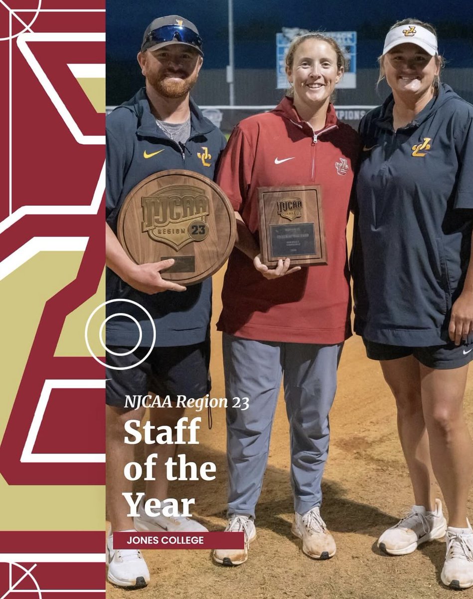 Your 2025 NJCAA Region 23 Softball Staff of the Year. Back-to-back for Jones College