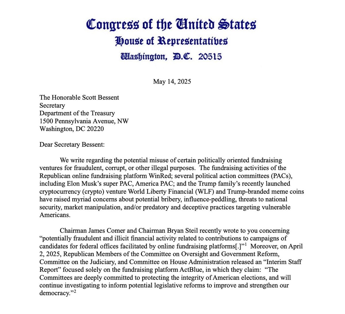 🚨 BREAKING: I Democratici della Camera richiedono rapporti del Tesoro USA sulle attività cripto di Trump, preoccupati per possibili abusi nel fundraising politico e influenze esterne.