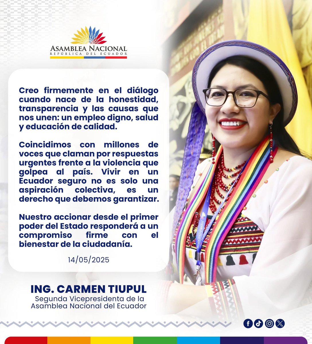 CarmenTiupul's tweet image. Desde la Asamblea, nuestro compromiso es claro: trabajar por el bienestar de todas y todos. 🇪🇨✨
#CarmenTiupulAsambleísta #AsambleaNacional #Ecuador #Chimborazo