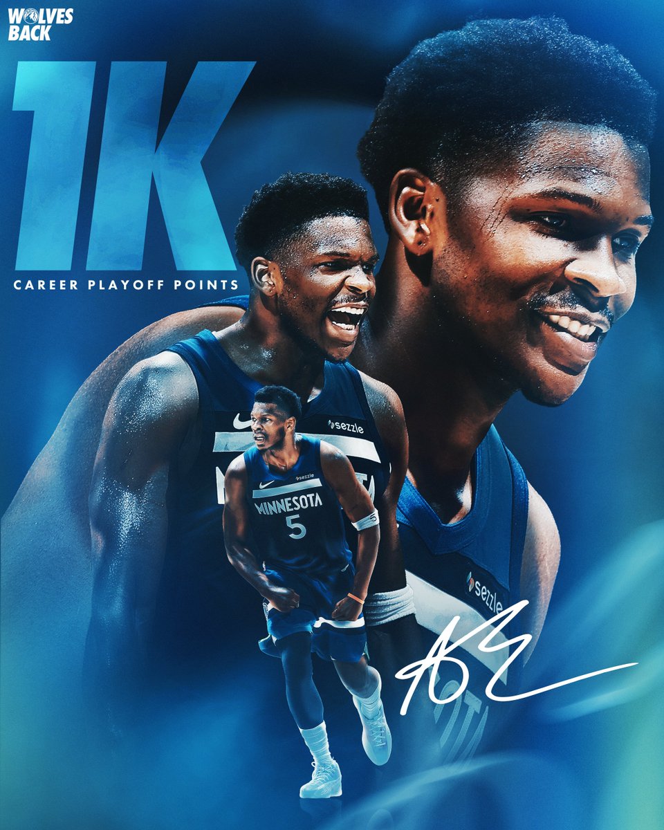 Timberwolves's tweet image. sixth youngest player in @NBA history to hit 1K in the postseason. 😮‍💨