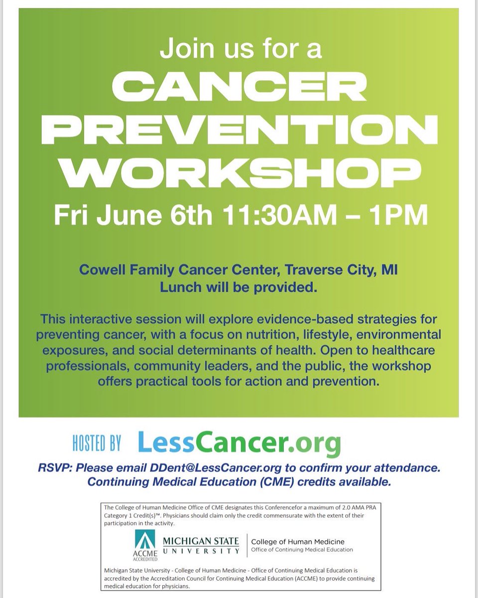 Lesscancer (@lesscancer) on Twitter photo Join us. Contact ddent@lesscancer.org to reserve your space.
#lesscancer
#CancerResearch
#cancerprevention
#publichealth
#Traversecity Join us. Contact ddent@lesscancer.org to reserve your space.
#lesscancer
#CancerResearch
#cancerprevention
#publichealth
#Traversecity