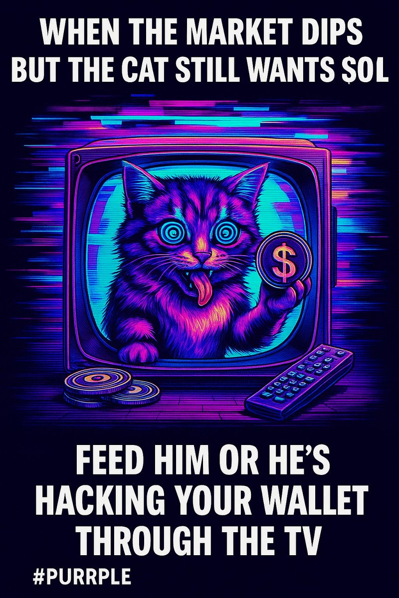 OfficialPURRPLE's tweet photo. He’s not just a cat. He’s a decentralized demon with a taste for $SOL.
Feed him or he feeds on your FOMO.
Join the cult: https://t.co/QUTosxfkV3
#PURRPLE #Solana #FeedTheCat #CryptoCat #SolanaMeme #DeFiDegen #MemeCoinSeason #PURRishOrPerish #SolFiends #GlitchCat https://t.co/9AsXYlC6xG