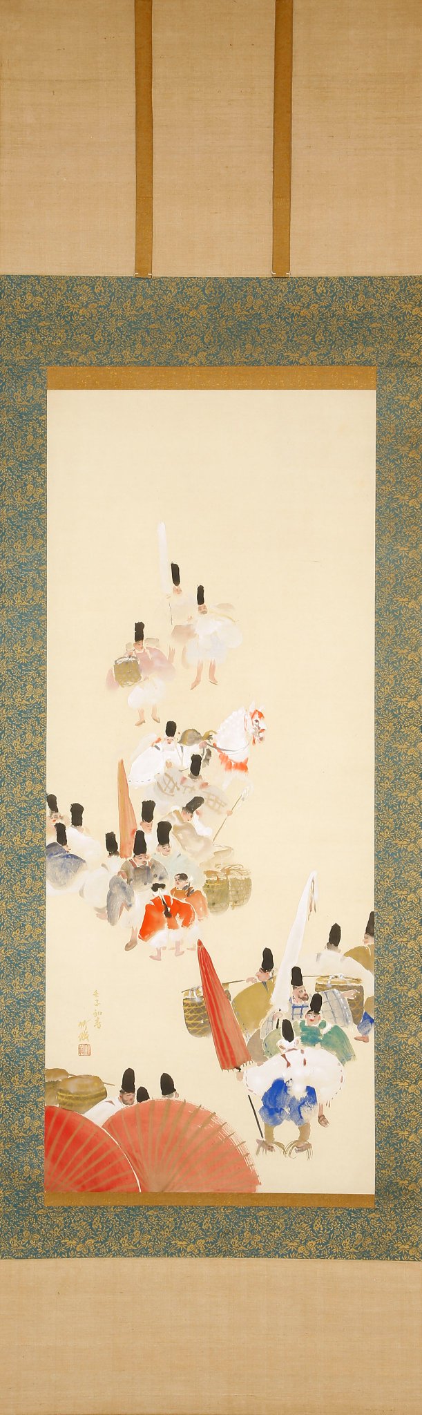 尾竹竹坡 彩色山水画 大正4年夏日 1915年 箱書