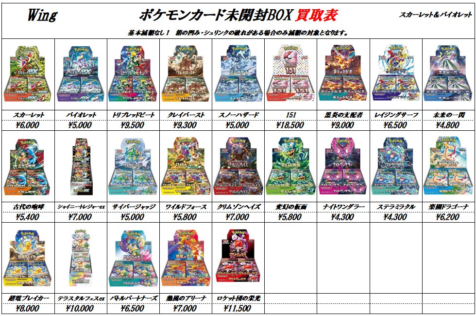 ◎未開封ボックス買取表◎ 是非お持ち込みお待ちしております