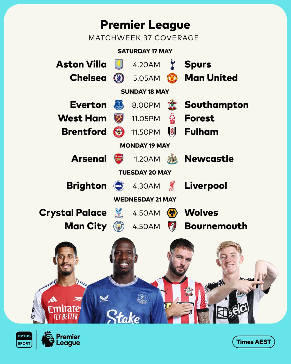 It starts on Saturday morning and goes all the way to Wednesday ⚽️❤️

The Premier League's penultimate matchweek is here.
