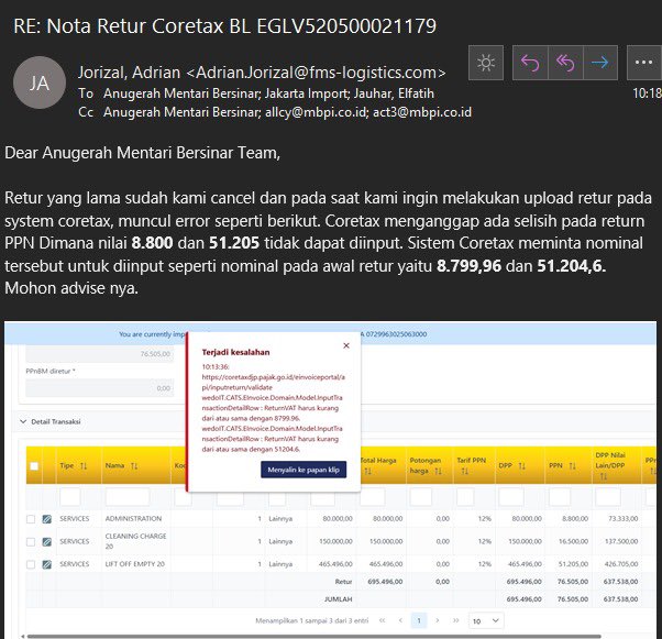 Halo admin <a href="/kring_pajak/">#PajakKitaUntukKita</a> customer kami (PT Friedrich Meyers Sohn Indonesia) sebelumnya sudah input nota retur. kemudian mereka cancel karena ada kesalahan input PPN. Setelah diinput ulang muncul error terlampir. mohon arahannya. terlampir screenshot