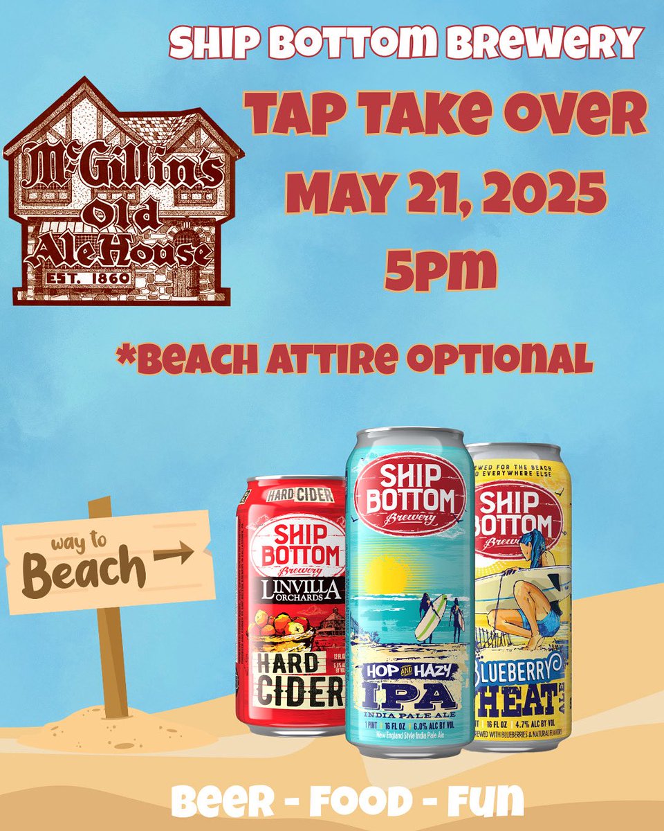 Gabrielle (Gaby) (@gabriellerubes) on Twitter photo Join us for a SUMMER KICK-OFF Party <a href="/McGillins/">McGillin's</a> with our friends <a href="/ShipBottomBrew/">Ship Bottom Brewery</a> - Wednesday, May 21st, 5PM-7PM 🌴
Three Fresh Brews:
🫐Blueberry Wheat Ale
🍺Hop & Hazy IPA
🍎 Hard Cider
Beach Attire Optional 👙 Join us for a SUMMER KICK-OFF Party <a href="/McGillins/">McGillin's</a> with our friends <a href="/ShipBottomBrew/">Ship Bottom Brewery</a> - Wednesday, May 21st, 5PM-7PM 🌴
Three Fresh Brews:
🫐Blueberry Wheat Ale
🍺Hop & Hazy IPA
🍎 Hard Cider
Beach Attire Optional 👙