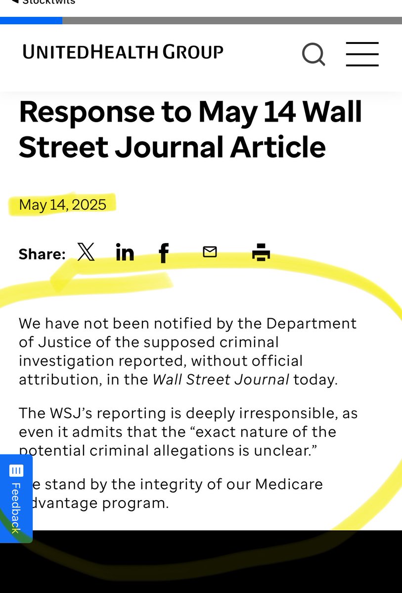 josiahsilva's tweet photo. @unusual_whales @UnitedHealthGrp Official Statement!!! 🚨 There is NO FED INVESTIGATION… — WSJ article was FAKE NEWS! — Unusual Whales you should remove this X and resend a new post https://t.co/Zq55bI3uQ7