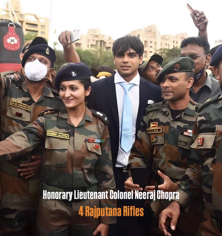 RAJPUTANA RIFLES (@rajrif_india) on Twitter photo Neeraj Chopra must be the youngest Lt Col in the Indian Army.
He has been conferred the Honorary Rank of Lieutenant Colonel.
VEER BHOGYA VASUNDHARA 🚩
<a href="/Neeraj_chopra1/">Neeraj Chopra</a> Neeraj Chopra must be the youngest Lt Col in the Indian Army.
He has been conferred the Honorary Rank of Lieutenant Colonel.
VEER BHOGYA VASUNDHARA 🚩
<a href="/Neeraj_chopra1/">Neeraj Chopra</a>