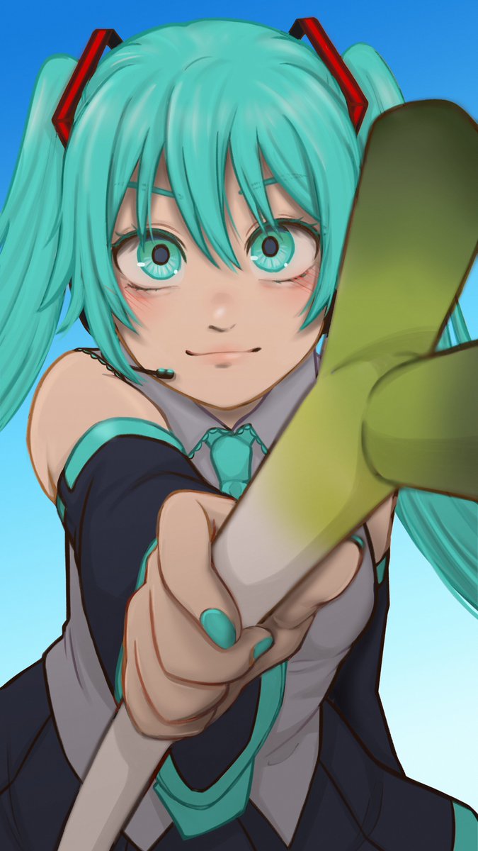 macchaato's tweet image. why did i draw this like i'm passed out in a field and miku is offering me a negi