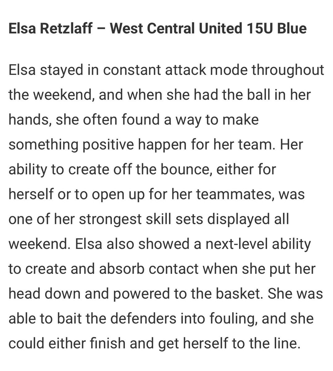 Elsa Retzlaff (@elsaretzlaff10) on Twitter photo Thanks <a href="/JrAllStarMN/">Minnesota Jr. All-Star GBB</a> <a href="/EricJrAllStar/">EricJrAllStar</a> for naming me to the All-Tournament Team. It was so fun playing with my <a href="/WCUgirlshoops/">West Central United Girls</a> teammates and placing third in D1! Thanks <a href="/JrAllStarMN/">Minnesota Jr. All-Star GBB</a> <a href="/EricJrAllStar/">EricJrAllStar</a> for naming me to the All-Tournament Team. It was so fun playing with my <a href="/WCUgirlshoops/">West Central United Girls</a> teammates and placing third in D1!